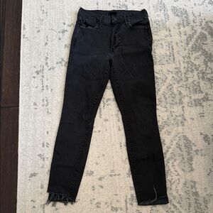 MOTHER Black Skinny Jeans with Frayed Hem
